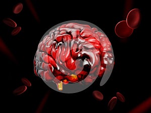 3d Illustration of model of human brain on black background