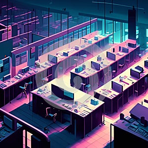 3d illustration of a modern server room with a lot of computers Generative AI photo