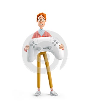 3d illustration. Nerd Larry with gamepad. Gaming concept. photo