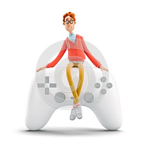 3d illustration. Nerd Larry with gamepad. Gaming concept. photo