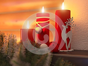 3D illustration New year interior with Christmas tree, presents