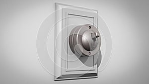 Old-fashioned ceramic light switch centered on a gray background wall