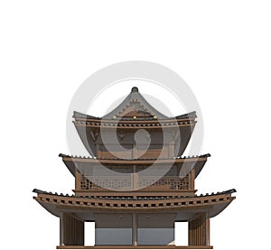 Old japanese building isolated on white background 3d illustration