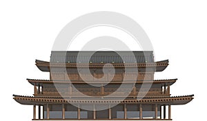 Old japanese building isolated on white background 3d illustration