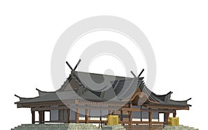 Old japanese building isolated on white background 3d illustration