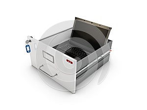 3d Illustration of open drawer with notebook inside