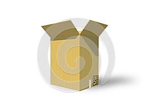 3D Illustration Open or Unbox Light brown Cardboard box isolated photo