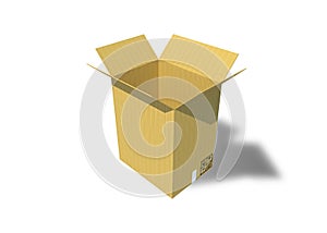 3D Illustration Open or Unbox Light brown Cardboard box isolated on white background photo