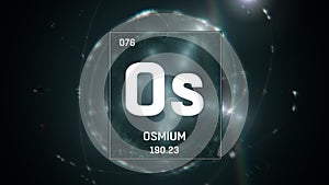 Osmium as Element 76 of the Periodic Table 3D illustration on green background photo