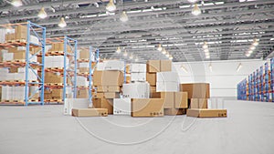 3D Illustration packages delivery, parcels transportation system concept, heap of cardboard boxes in middle of the photo