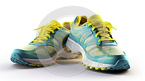 3D illustration of a pair of running shoes with a white background.