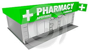 3D Illustration of pharmacy store on white