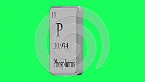 Phosphorus. Element of the periodic table of the Mendeleev system on green screen