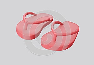 3D illustration pink flip flops isolated on white background