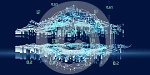 3D illustration polygonal background artificial intelligence sphere on grid data.  Analytics algorithms banner for science,