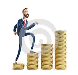 3d illustration. Portrait of a handsome businessman Billy with a stack of money. photo