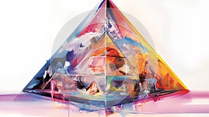 3d illustration of a pyramid with a fire in the background.