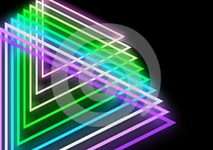 3d illustration of rainbow gradient neon triangles on black background