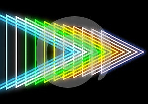 3d illustration of rainbow gradient neon triangles on black background