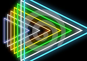 3d illustration of rainbow gradient neon triangles on black background