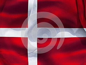 3D illustration of the realistic waving fabric flag of Denmark - background, wallpaper photo