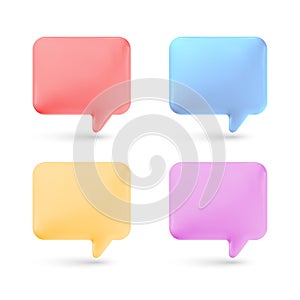 3D illustration of red, blue, yellow and purple speech bubble.
