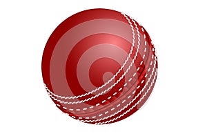 3d illustration of red cricket ball isolated on white background.