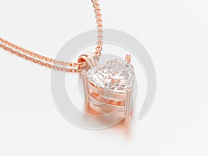 3D illustration red rose gold big heart diamond necklace on chain