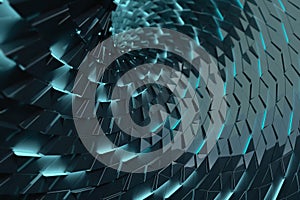 3D Illustration Rendering. Abstract Concept Tech wallpaper with 3D elements with led light rising. Depht of field, Bokeh photo