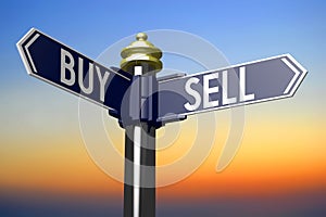 Sell, buy - signpost with two arrows