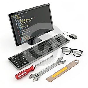 Web maintenance 3D illustration isolated on white background photo