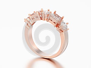 3D illustration rose gold decorative ring with different round a