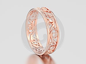 3D illustration rose gold matching couples wedding diamond ring