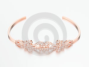 3D illustration rose gold simple diamond tiara diadema