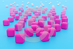 3d illustration of rows of pink cube.