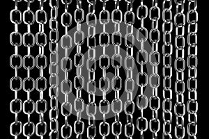 3d illustration of rows of silvery metal chains