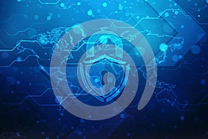 Closed Padlock on digital background, Lock security concepts