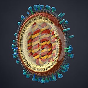 Scientifically correct representation of a flu pathogen in cross section photo