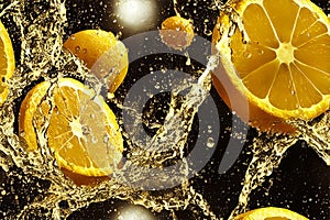 3d illustration seamless pattern of falling cut up half lemons and oranges