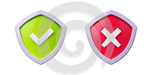 3D illustration set of green and red shield