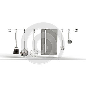 3d illustration of a set of kitchen tools isolated on a white background