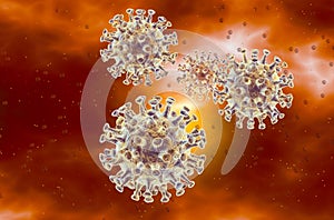 Coronavirus, human coronavirus OC43; pneumonia, 3D illustration