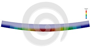 3D Illustration. Side view of a deflection plot and CAD model blend of an I-Beam in bending with scale