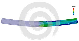 3D Illustration. Side view of a deflection plot & CAD model blend of an I Beam in bending with scale