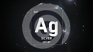 Silver as Element 47 of the Periodic Table 3D illustration on silver background