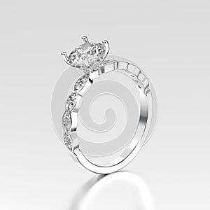 3D illustration silver ring with diamonds with reflection