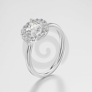 3D illustration silver ring with diamonds with reflection
