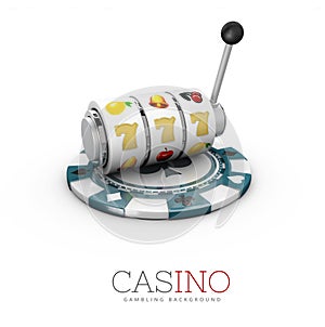 3d Illustration of Slot machine with casino chip