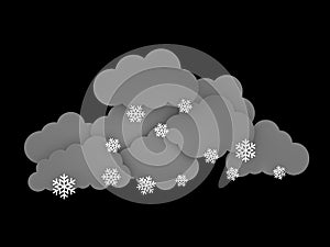 3d illustration of Snowflakes and Rainclouds on black background