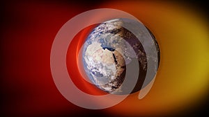 3d illustration of solar wind colliding with earth`s magnetic field